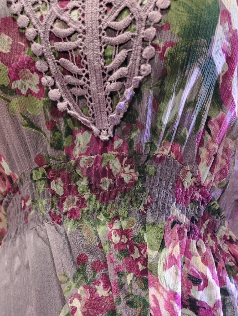 Candie's Lavender Floral Crochet-Trim Peasant Blouse - Picture 3 of 11